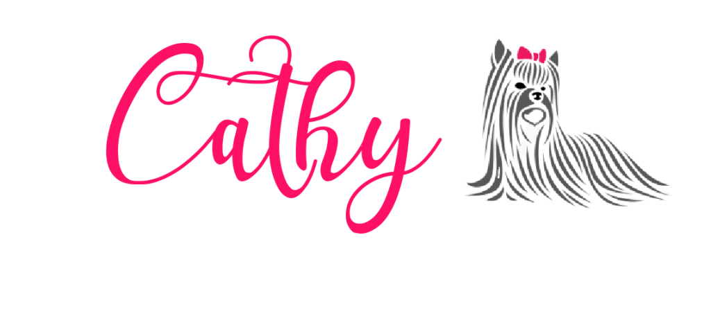 Cathy signature with Yorkie drawing